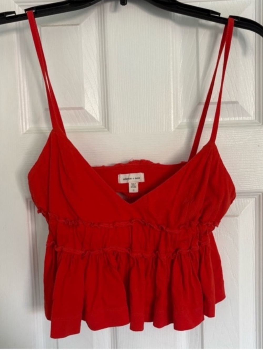 silence + noise Red Ruffled Spaghetti-Strap Camisole